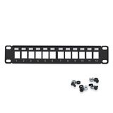 WAYTEX 37490 leeg patchpaneel, 10 inch, 12 poorten voor montage Rj45 fittingen, modulair paneel, niet uitgerust voor patchbay, zwart