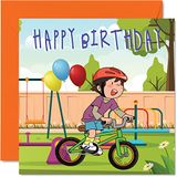 Kids Verjaardagskaart - Fiets Fiets Boy - Happy Birthday Card Kids, Sportieve Verjaardagskaarten voor Hem of Haar, 145mm x 145mm Kinderwenskaart voor Zoon Dochter Nichtje Nephew Kleinkind Kid Kinderen
