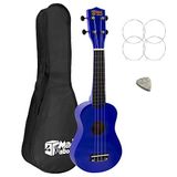 TIGER Linkshandige Soprano Ukulele Soprano Blauw | GRATIS Gig Bag, Pick, and Spare Strings - Geweldig voor scholen en beginners, nu met Carbon Black Strings voor verbeterde