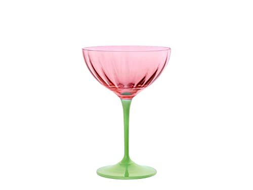 Home 1953621 verpakking met 6 champagneschalen Kate Optical van glas, roze met groene voet, 21 ml, glas