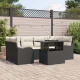 vidaXL Tuinbank - Set - 7-zits - Zwart - Polyrattan