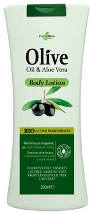 HerbOlive Body Lotion *Olijfolie & Aloe Vera* 200ml 100% Biologisch geteelde producten - Parabenen vrij - Vaseline vrij - Minerale Olie vrij - Propyleenglycol vrij