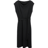 s.Oliver Jurk Zwart Viscose Katoen Lange Mouw Geknoopt Effen Kuithoogte Casual Vrouwen 34