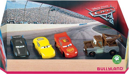 Bullyland Disney Cars 3 Lightning McQueen,Jackson storm,Cruz Ramirez,Tow Mater Set van 4