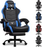 GTPLAYER - Gaming Stoel - Met Voetensteun en Verstelbare Hoofd- en Lendensteun - Blauw