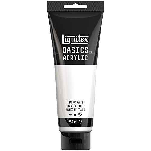 Liquitex 88700229 Basics enkelvoudig pigmenteerde acrylverf, kunstenaarspigmenten, lichtecht, medium viscositeit, goede kwaliteit, satijn finish - 250ml tube, Titanium White