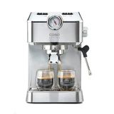 Caso Espresso Gourmet - porte-filtre en acier inoxydable, pompe Ulka puissante de 19 bars, avec mousseur à lait, pour café moulu ou dosettes ESE, pour 2 tasses, avec plaque chauffante