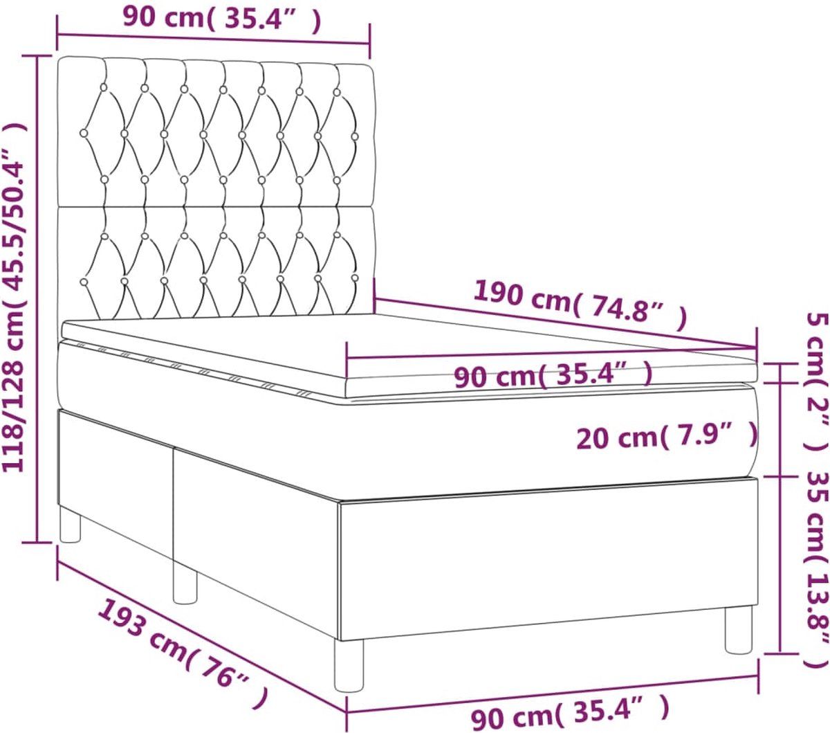 vidaXL Boxspring bed met matras - stof - blauw - 90x190 cm