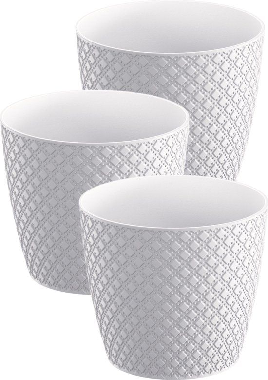3x Prosperplast Orient Plantenpot - Ø16cm - Wit - Kunststof - 2L