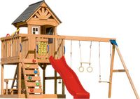 AXI Jack Speeltoestel met Dubbele Schommel en Trapeze Bruin – Rode glijbaan