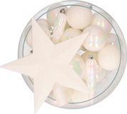 Bellatio Decorations kerstballen - 33 stuks - Parelmoer Wit - Kunststof - Met Piek