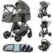 Landau 3-en-1 - Modèle V9 - Version abaissée - Pliable - Compatible avec sièges auto - Convient jusqu'à 20 kg - 0-3 ans - Gris foncé