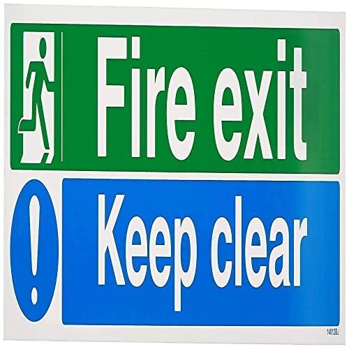 V Safety VSafety Fire Exit/Keep Clear Sign - 450mm x 150mm - 1mm Rigid Plastic