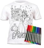 Splat Planet Prinses T-shirt om in te kleuren met 10 magische pennen, wasbaar, niet giftig, T-shirt om te kleuren, wassen en herbruikbaar, wit, 5-6 jaar