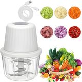 Sans marque Hachoir électrique - USB - 400ml - 6 lames - Blanc
