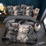 Ibenzoa® Beddengoedset met 3D Kattenprint en Verborgen Sluiting voor Dubbelbed, Inclusief Kussenslopen