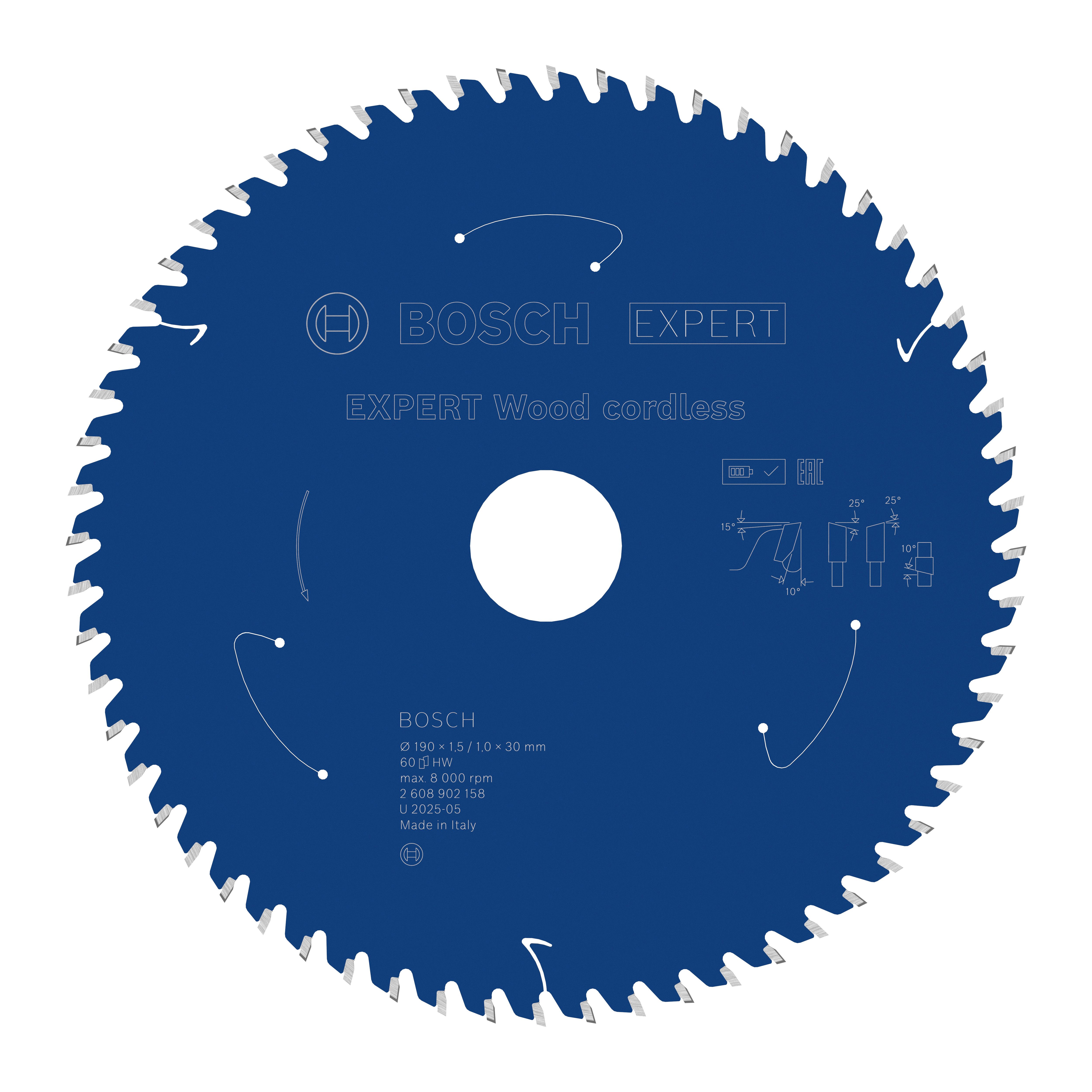 Bosch Accessoires EXPERT Wood cordless Cirkelzaagblad | 190 x 1,5/1 x 30 mm | T60 - 2608902158
