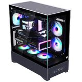 Itek Showbui 37B - ATX-toren met 3 ARGB-ventilatoren (12 cm), USB-C, 2 x USB 3.0 en zij- en frontpanelen van gehard glas