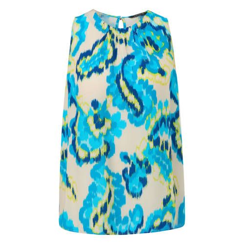 Comma Blousetop met All Over Print en Open Detail Blauw/Limegroen/Ecru