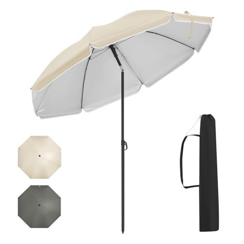 WOLTU Balkonparasol, diameter 135/155/175 cm, UPF 50+, in hoogte en helling verstelbaar, draagtas, ronde tuinparasol voor balkon, tuin, strand, beige/grijs