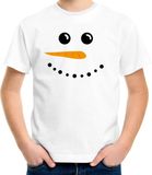 Bellatio Decorations Sneeuwpop Kerst t-shirt - wit - kinderen - Kerstkleding / Kerst outfit 116/134