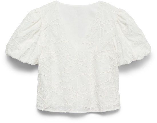 Vero Moda Curve Gebloemde Top Wit Katoen Korte Mouw Ronde Hals Maat 52