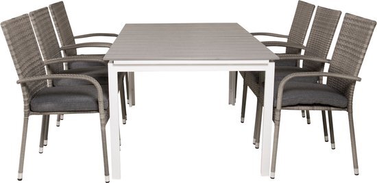 Levels tuinmeubelset tafel 100x160/240cm en 6 stoel Anna grijs.