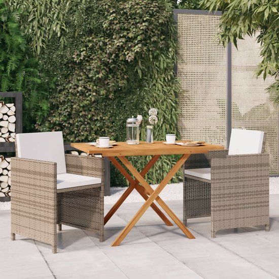 The Living Store Eethoek - Tafel Acaciahout 110x67x74cm - Stoel PE-rattan 52x56x85cm