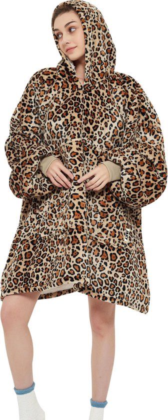 JAXY Hoodie Deken - Luipaard Print - Fleece Deken Met Mouwen - 1450 gram - Hoodie Blanket