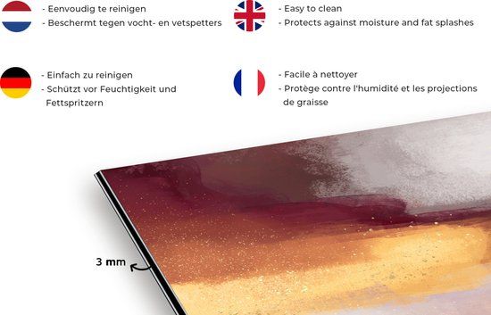 KitchenYeah Spatscherm keuken - Abstract - Pastel - Verf - Goud - Glitters - Achterwand keuken - 120x80 cm - Aluminium