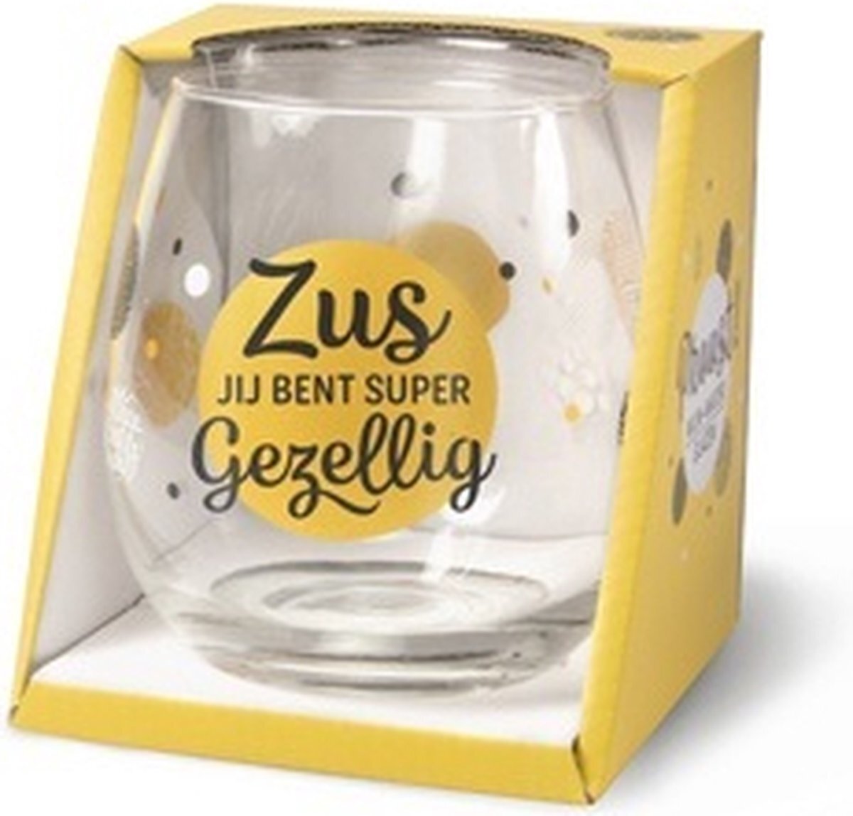 Snoepkado.com Wijnglas - Waterglas - Zus jij bent super gezellig - Gevuld met Italiaanse bonbons - In cadeauverpakking met gekleurd lintt