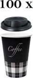 Merkloos / Sans marque Papstar Koffiebeker Karton 180ml Zwart Premium 100 Stuks + Deksel