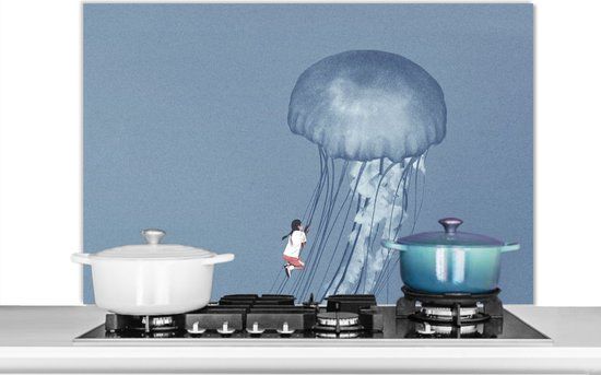 KitchenYeah Keuken Spatscherm - Kinderen Zeedieren Vintage Kwal - 100x65 cm - Aluminium