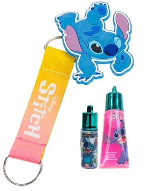 Top1Toys Disney Stitch Sleutelhanger met Blauwe 3D Stitch + 2 Lipglosses – Cadeauset voor Kinderen