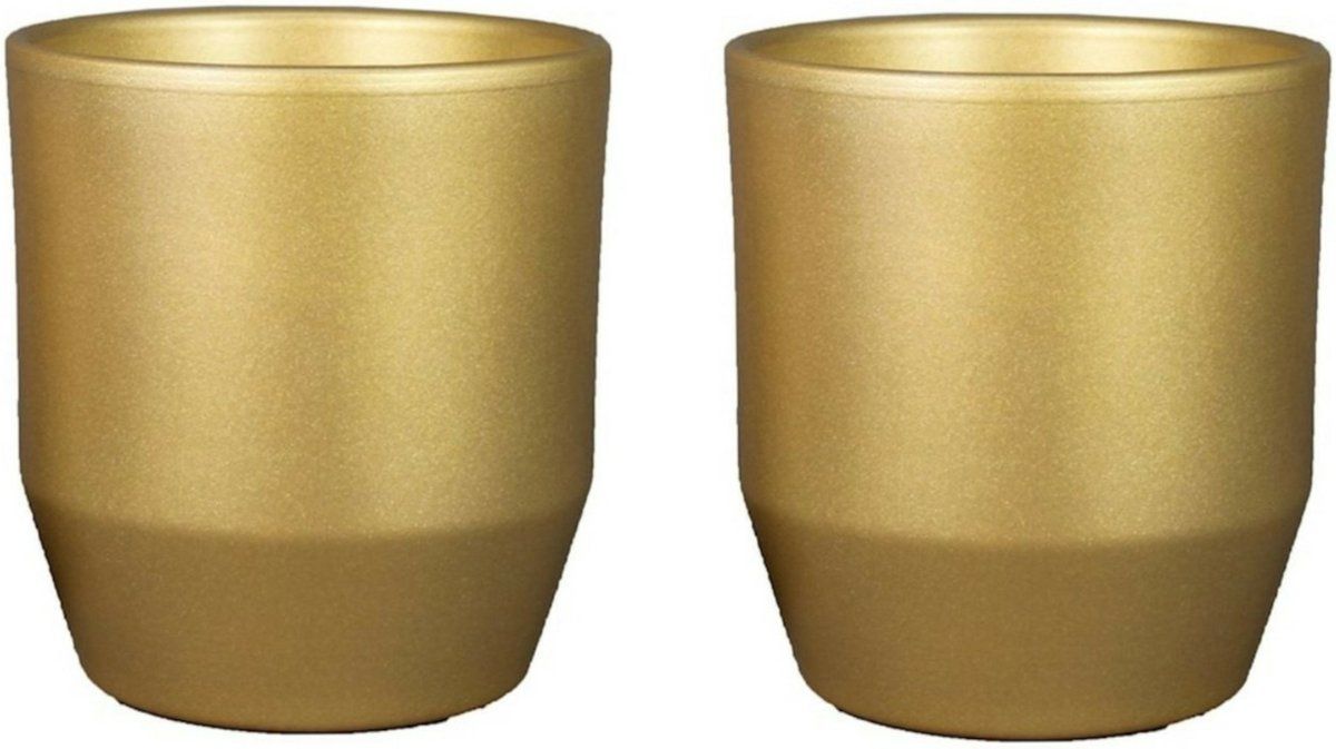 Bela Arte Bloempot/plantenpot - 2x - keramiek - goud glans - D13,5/H13 cm