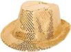 Shoppartners Folat Trilby hoedje - 12x - goud glitters - volwassenen - gleufhoedje - feesthoed - goud thema