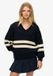 Superdry Oversized Gestreepte V-hals Trui Dames Katoen 100% Lange Mouw Casual Herfst/Winter Deep Navy