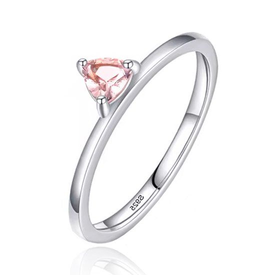 Elenza AMS Elenza Sterling .925 Zilveren Ring met Driehoekige Roze Steen-15mm