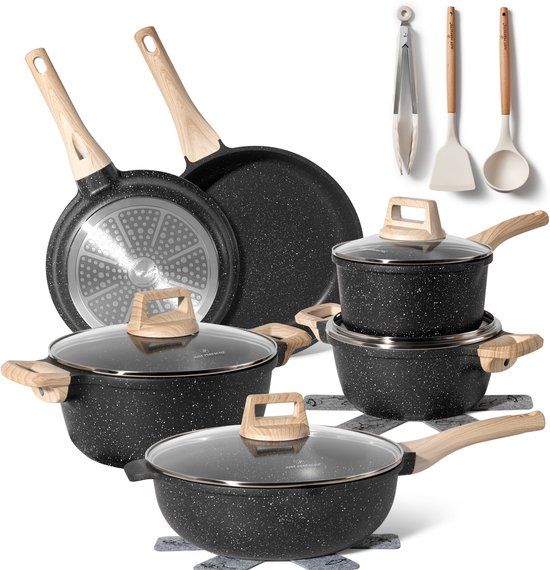 JUST PERFECTO HOUSEHOLD APPLIANCES 15-Delige Pannenset Inductie - Zwart - PFAS-vrij - 6 Pannen met Deksel
