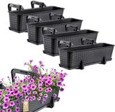 KADAX Bloembakset, balkonbak van kunststof, plantenbak voor bloemen en kruiden, duurzame balkonpot, plantenbak voor balkon, 60 cm, set van 4, antraciet