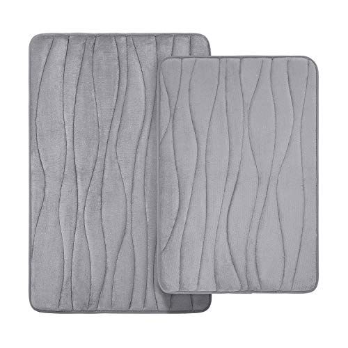 Homaxy Badmattenset - 2-delig - Traagschuim - Antislip - Wasbaar - Grijs