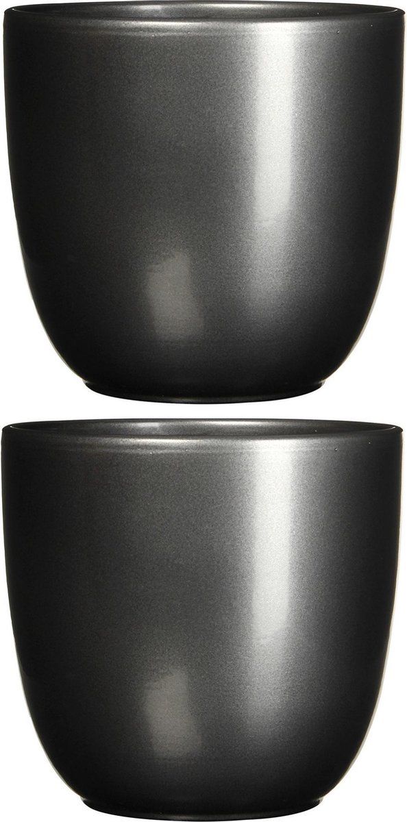 Mica Decorations Bloempot - Antraciet Grijs - Keramiek - 20x22.5 cm - 3 stuks