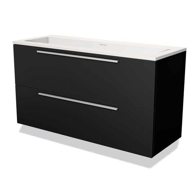 Maxaro Badkamermeubel 120cm Modulo Mat Zwart 2 Lades Vlak Wastafel Solid Surface
