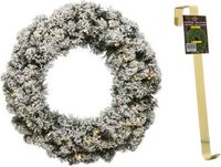 Decoris Groen/witte led kerstkrans 50 cm Imperial met kunstsneeuw en met gouden hanger