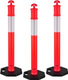 VEVOR Verkeersafbakeningspaal (114CM) met Verzwaarde Voet en Reflecterende Strips, Robuuste Afbakeningspaal voor Bouwplaatsen, Parkeerterreinen en Dranghekken, Rood