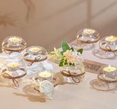 NUPTIO 8 stuks kaarsenhouders van helder glas, theelichtjes, 2 soorten gebruik, votief kaarsenhouder, tafeldecoratie voor bruiloft, feest, aromatherapie, spa