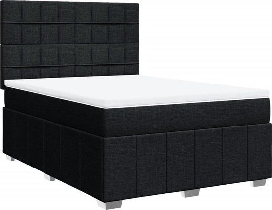vidaXL Boxspring met matras Stof Zwart 140x190 cm