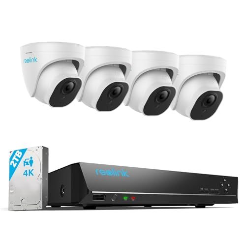 Reolink 4K Outdoor Surveillance Camera, Voertuig & Deur Detectie, Video Surveillance Kit met 8CH 2TB NVR & 4X 8MP PoE IP Camera, 30M Nachtzicht met Audio