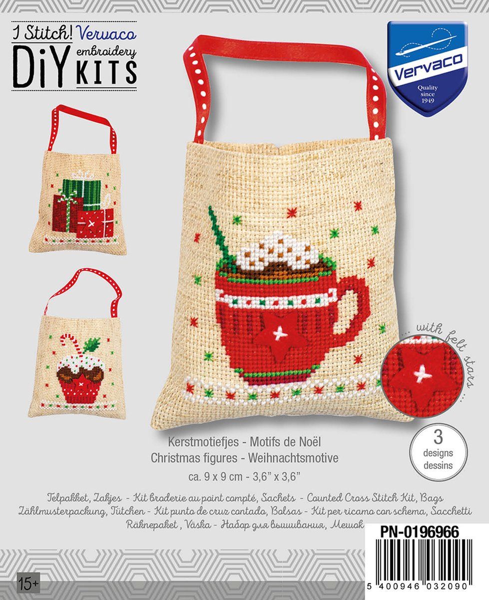 Vervaco Kerstmotiefjes kruidenzakjes set van 3 borduren (pakket) PN-0196966