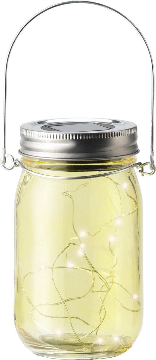 Decoris Solar lamp pot met deksel geel glas 14 cm - Tuinverlichting